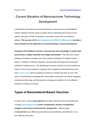 Current Situation of Nanovaccines Technology Development