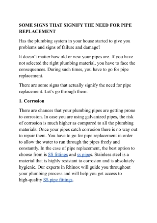 SOME SIGNS THAT SIGNIFY THE NEED OF PIPE REPLACEMENT