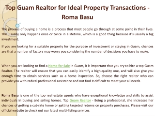 Top Guam Realtor for Ideal Property Transactions - Roma Basu
