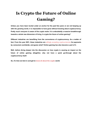 Is Crypto the Future of Online Gaming?