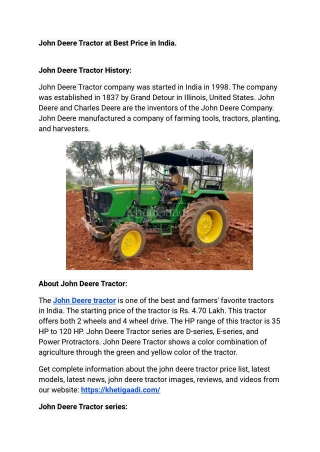 John Deere Tractor at Best Price in India.