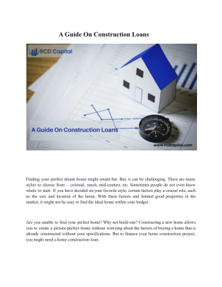 A Guide On Construction Loans - RCD Capital