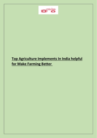 Top Agriculture Implements In India helpful for Make Farming Better