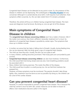 In children, what does Congenital Heart Disease mean?