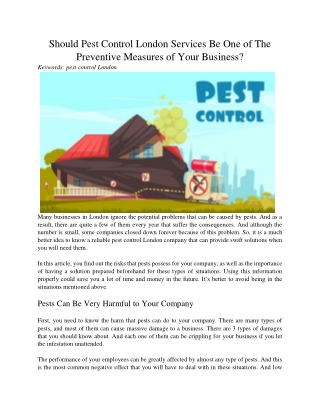 Should Pest Control London Services Be One of The Preventive Measures of Your Business