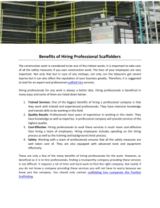 Benefits of Hiring Professional Scaffolders
