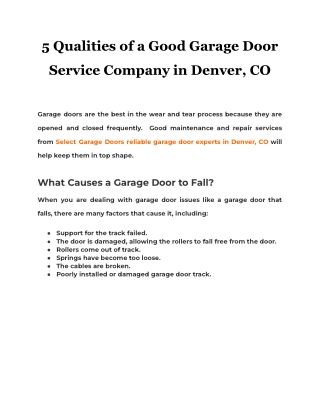 5 Qualities of a Good Garage Door Service Company in Denver, CO