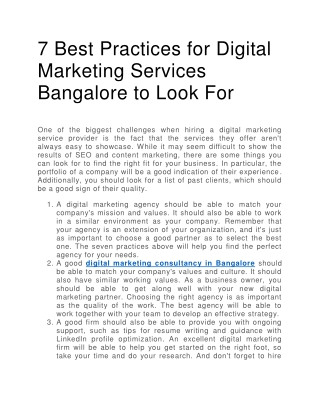 7 Best Practices for Digital Marketing Services Bangalore to Look For
