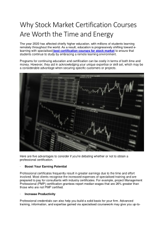 Why Stock Market Certification Courses Are Worth The Time And Energy