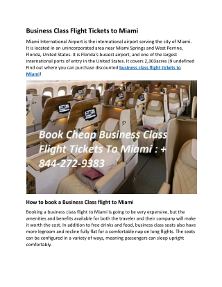 Book Cheap Business Class Flight Tickets to Miami
