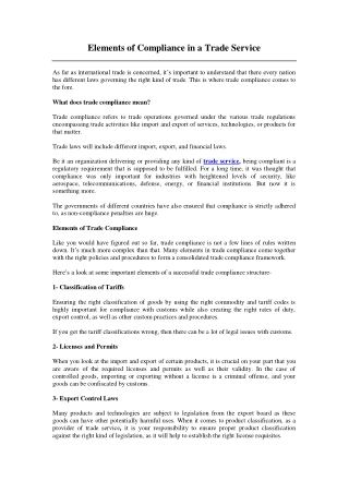 Elements of Compliance in a Trade Service
