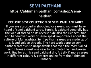 Semi Paithani Saree | Browse Festive Wear Yeola Semi Paithani Saree Online at Th