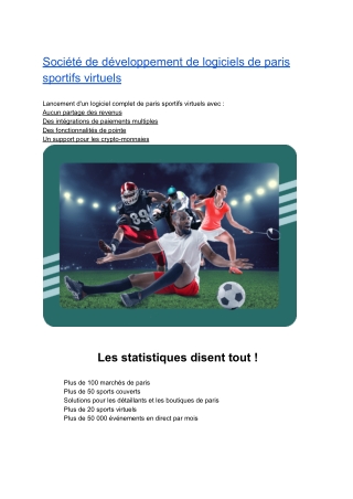 Société de développement de logiciels de paris sportifs virtuels