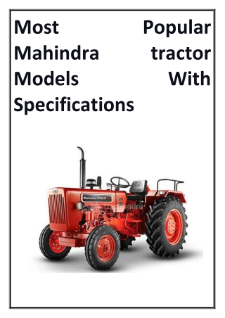 Most Popular Mahindra tractor Models With Specifications