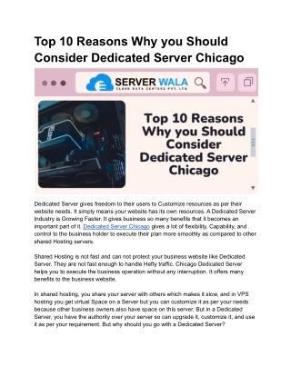 Top 10 Reasons Why you Should Consider Dedicated Server Chicago