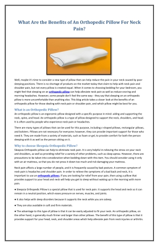 What Are the Benefits of An Orthopedic Pillow For Neck Pain