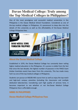 Davao Medical College For MBBS Study