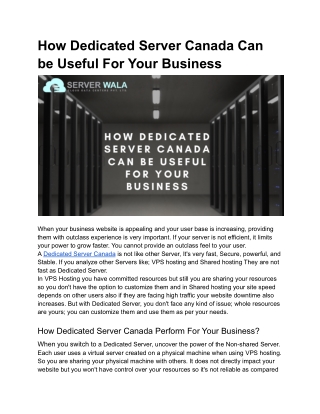 How Dedicated Server Canada Can be Useful For Your Business (1)