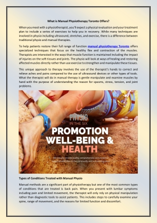 What is Manual Physiotherapy Toronto Offers