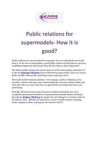 Public relations for supermodels- How it is good?