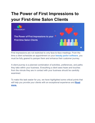 The Power of First Impressions to your First-time Salon Clients