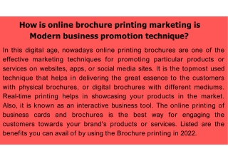 How is online brochure printing marketing is Modern business promotion technique
