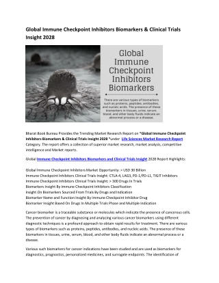 Global Immune Checkpoint Inhibitors Biomarkers & Clinical Trials Insight 2028