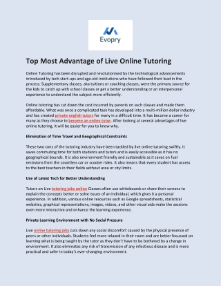 Top Most Advantage of Live Online Tutoring