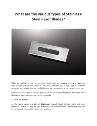 What are the various types of Stainless-Steel Razor Blades?