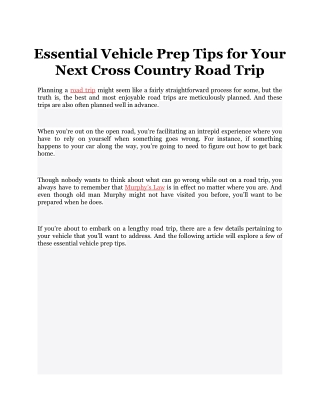 Essential Vehicle Prep Tips for Your Next Cross Country Road Trip
