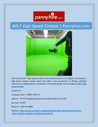 BOLT High Speed Cinebot | Pannyhire.com