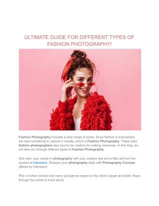 ULTIMATE GUIDE FOR DIFFERENT TYPES OF FASHION PHOTOGRAPHY