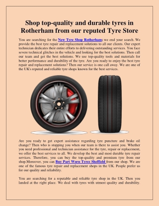 Shop top-quality and durable tyres in Rotherham from our reputed Tyre Store