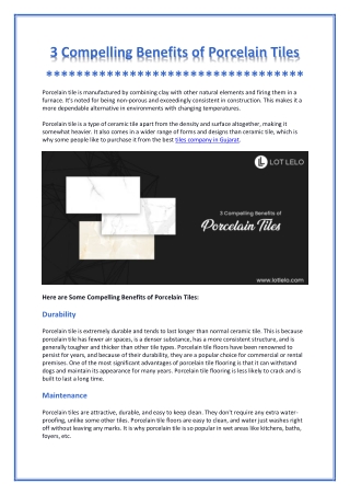 3 Compelling Benefits of Porcelain Tiles