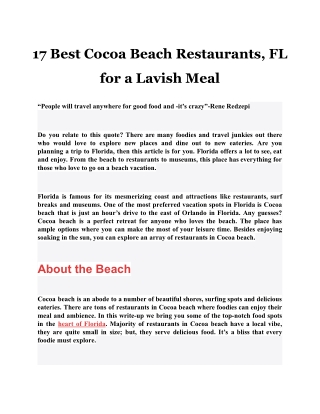 17 Best Cocoa Beach Restaurants, FL for a Lavish Meal
