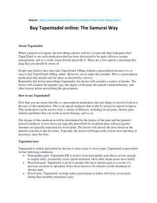 Buy tapentadol online: The Samurai Way