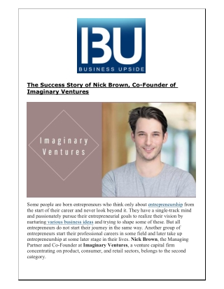 The Success Story of Nick Brown, Co-Founder of Imaginary Ventures
