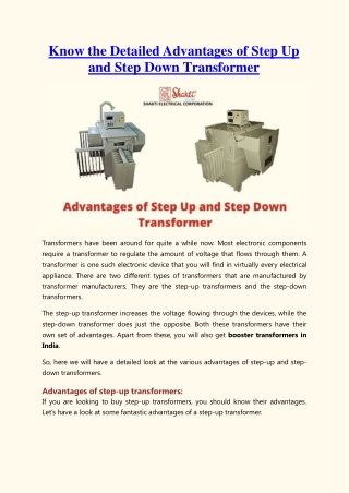 Know the Detailed Advantages of Step Up and Step Down Transformer