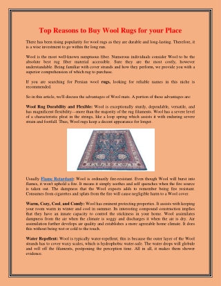 Top Reasons to Buy Wool Rugs for your Place