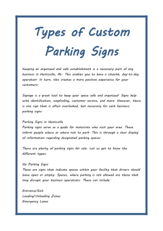 Types of Custom Parking Signs