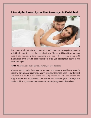 5 Sex Myths Busted by the Best Sexologist in Faridabad