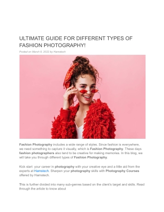 ULTIMATE GUIDE FOR DIFFERENT TYPES OF FASHION PHOTOGRAPHY