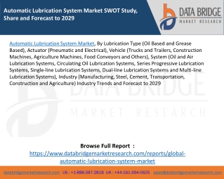 Automatic Lubrication System Market SWOT Study, Share and Forecast to 2029