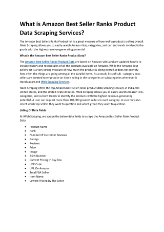 What is Amazon Best Seller Ranks Product Data Scraping Services?