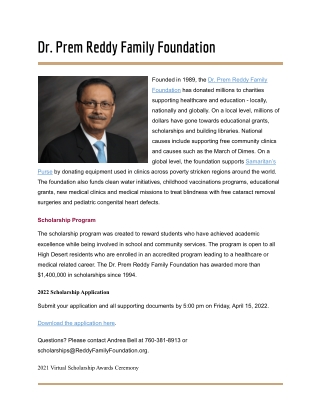 Dr. Prem Reddy Family Foundation