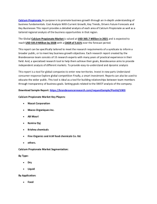 Calcium Propionate Market Size, Share | Trends, Industry Size Report 2028