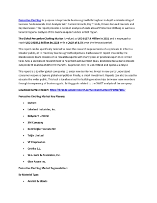 Protective Clothing Market 2022 - 28 | Industry Share, Size, Growth, COVID-19 Re
