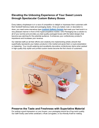 Experience of Your Sweet Lovers through Spectacular Custom bakery boxes