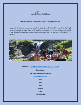 Uttarakhand Tour Package For Couple  Valleyofflowers.info