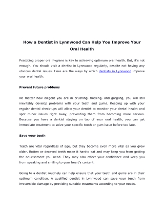 How a Dentist in Lynnwood Can Help You Improve Your Oral Health